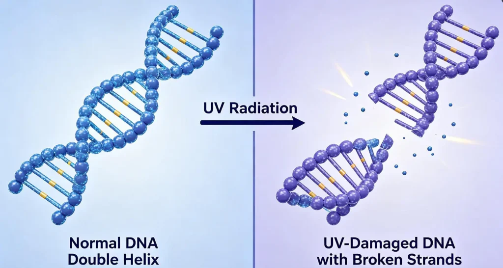 Diagram of UV damage to DNA