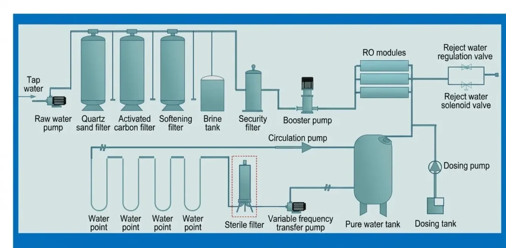 Dental purified water equipment Process